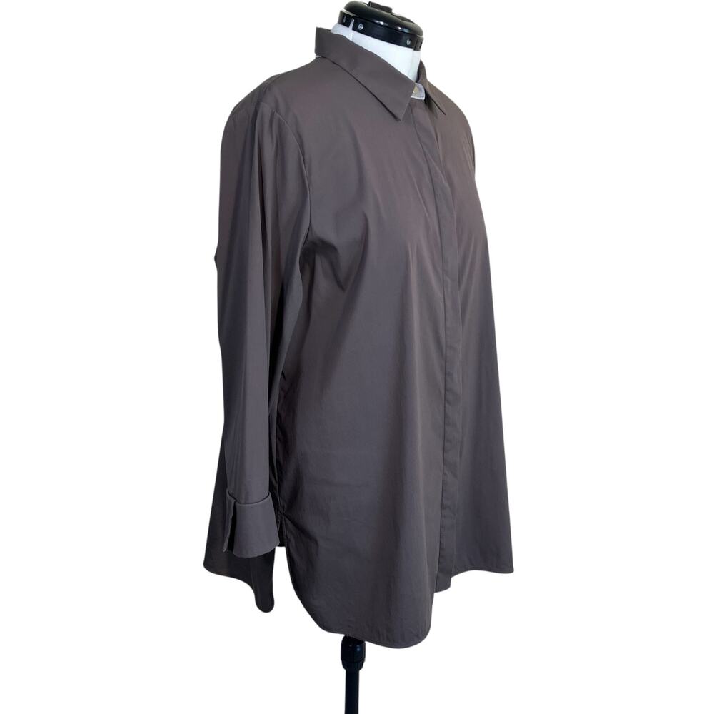 Lafayette 148 Womens XXL Taupe Brown Hip Length Button-Up Shirt Minimalist Clean - Picture 7 of 16